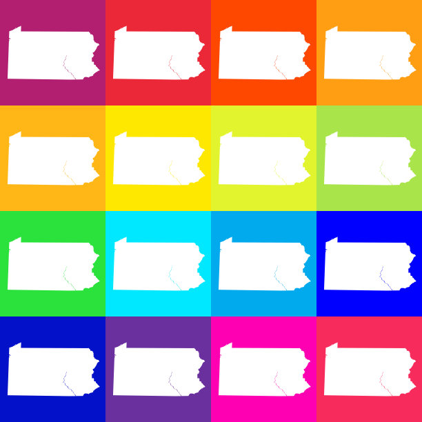 矢量宾夕法尼亚州，美国地图在明亮的颜色图片下载