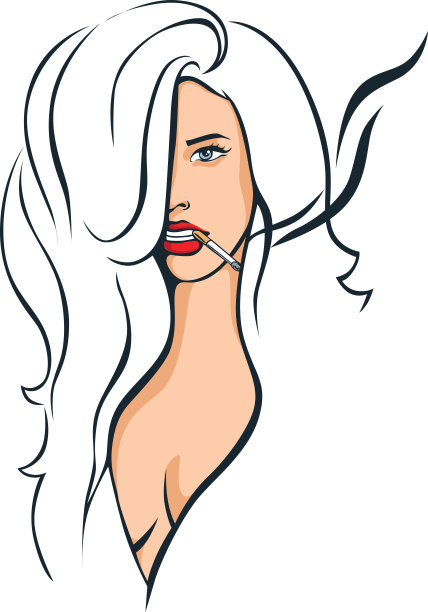 女人吸烟插图-矢量绘图图片下载