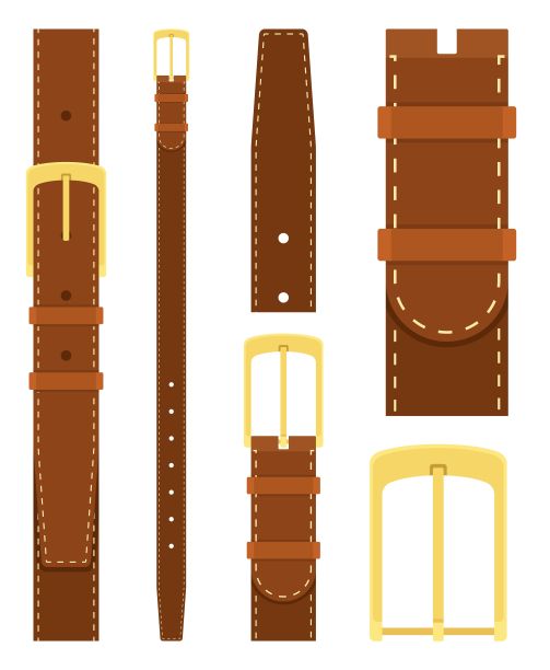 棕色皮带与金色扣孤立在白色背景。服装设计元素。平腰带裤图片下载