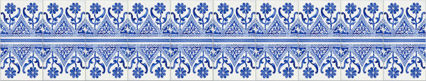 框架设计与典型的葡萄牙装饰称为“azulejos”-无缝纹理图片下载
