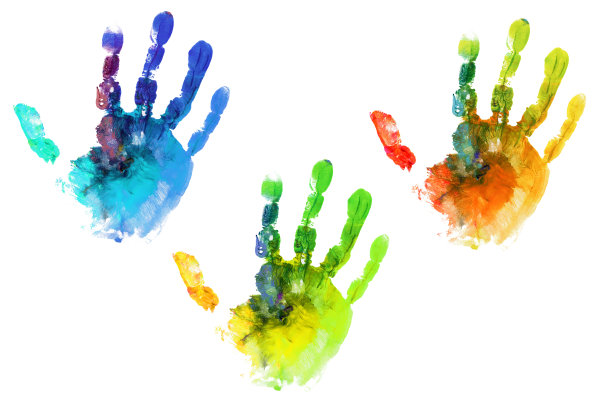 白色背景上的彩色手印。孤立。收集。图片下载
