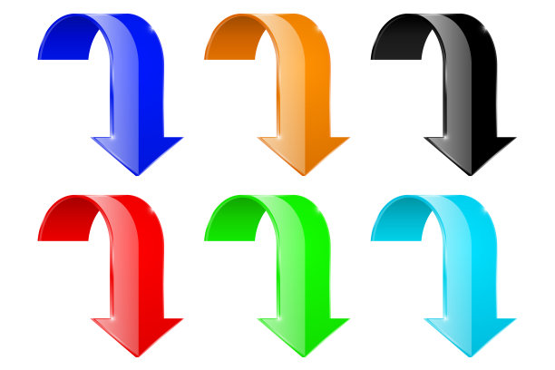 箭头。弯曲彩色DOWN符号图片下载
