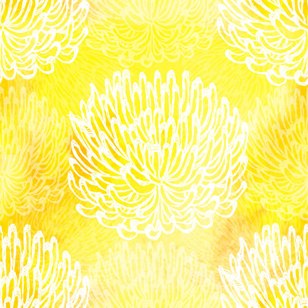 Dalhia无缝矢量模式-水墨绘画与水彩纹理图片下载