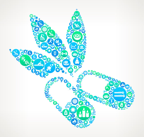 草药药丸水疗和健康矢量图标模式图片下载