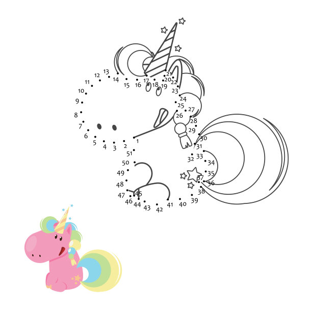 儿童教育游戏:点到点。连接点谜题。课堂上或家里的作业。画独角兽图片下载