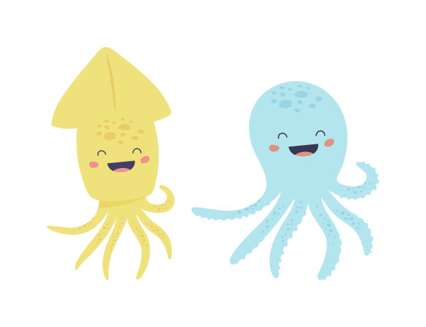章鱼和鱿鱼角色设置图片下载