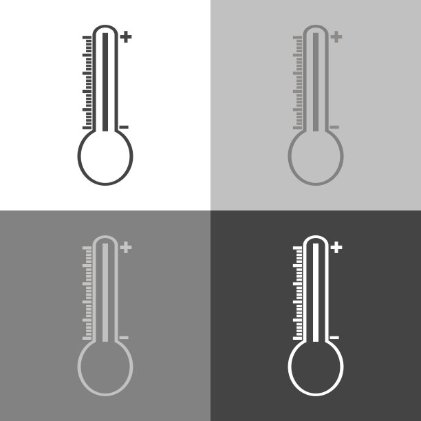 温度计矢量图像。向量温度计设置图标为白-灰-黑颜色图片下载