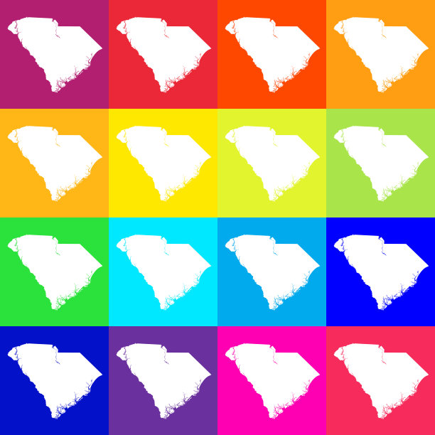 矢量南卡罗来纳，美国地图在明亮的颜色图片下载