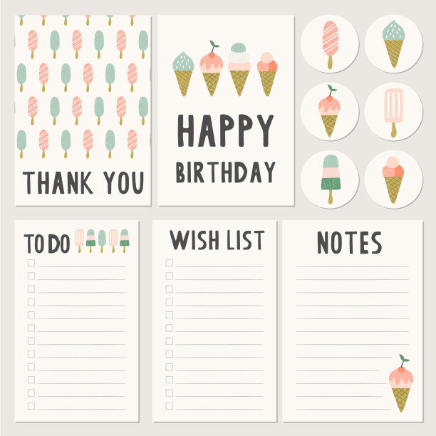 夏季卡片和待办事项清单。文具模板图片下载