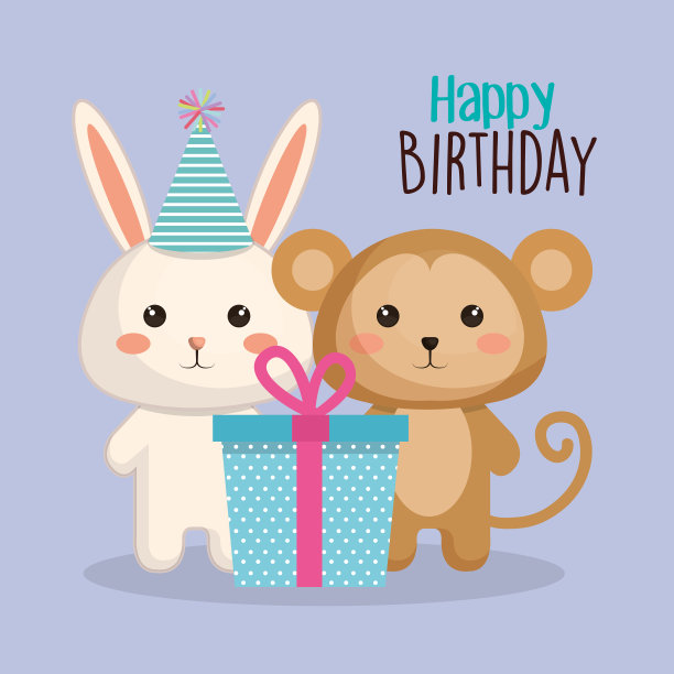 快乐的生日贺卡与温柔的动物图片下载