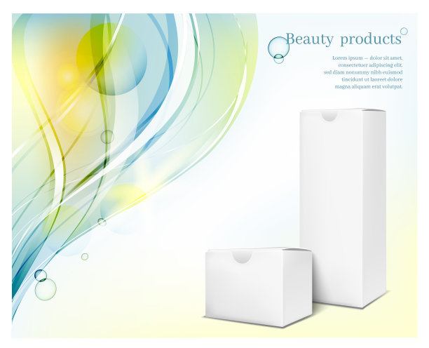 蓝波背景上的白纸包装。化妆品和香水的方形盒子图片下载