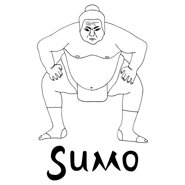 相扑摔跤手黑白插画，白色背景图片下载