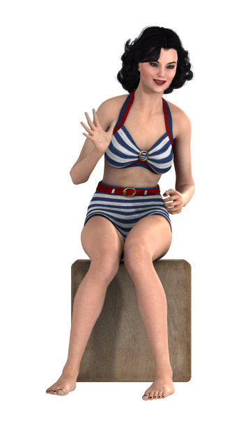 3D插图复古海报女郎在白色图片下载