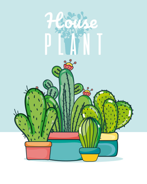 一套可爱的室内植物卡通图片下载