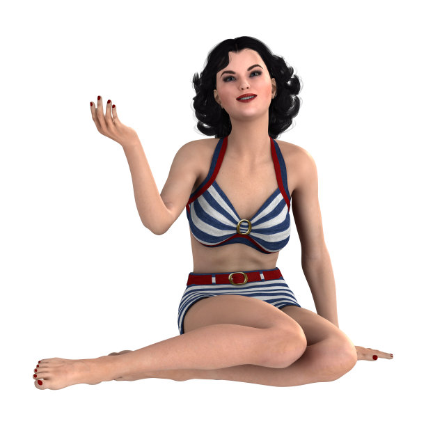 3D插图复古海报女郎在白色图片下载