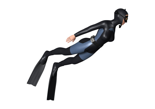 3D插图女潜水员在白色图片下载