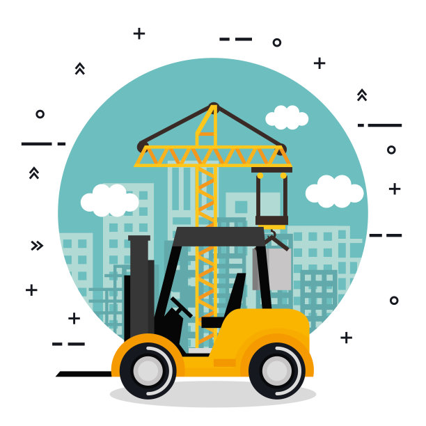 在建设叉车的城市背景下图片下载