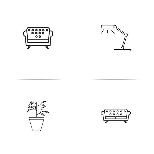 家具简单线性图标设置。简单的轮廓图标图片下载