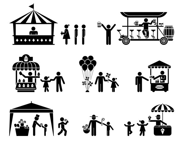 集市、街头小贩和小摊都是象形文字。图片下载