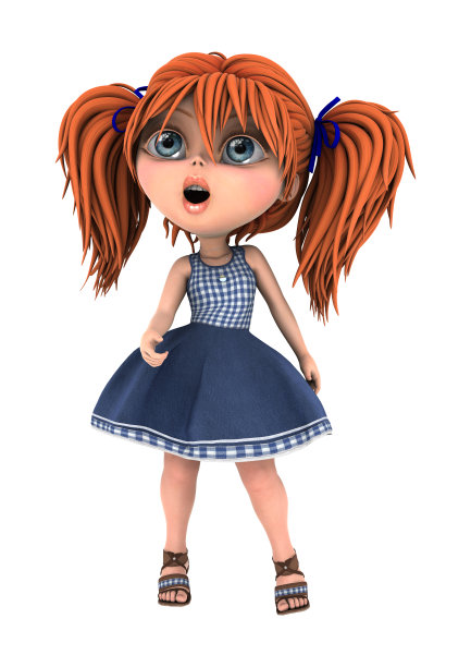 3D插图卡通女孩在白色素材图片