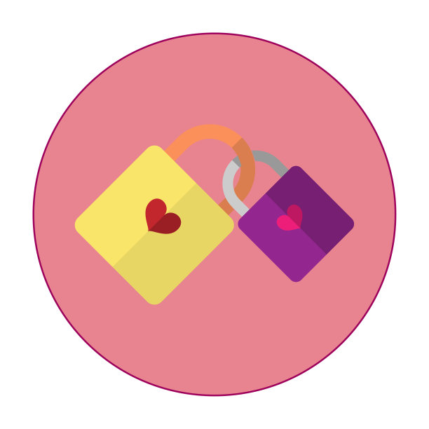 插图是两个关键的图标在一起。黄色配紫色。关键的心。图片下载