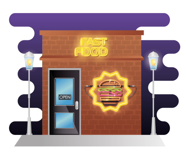 快餐外立面建筑霓虹灯标签图片下载