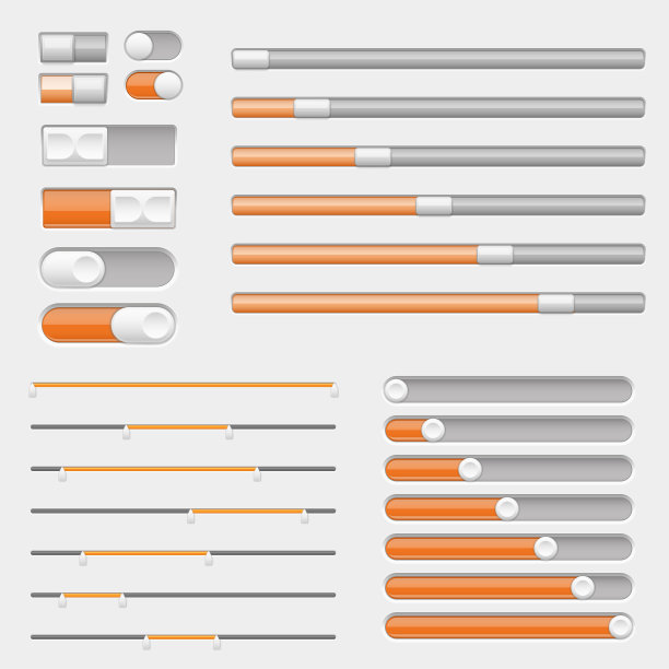 一套白色和橙色的界面按钮，滑块图片下载