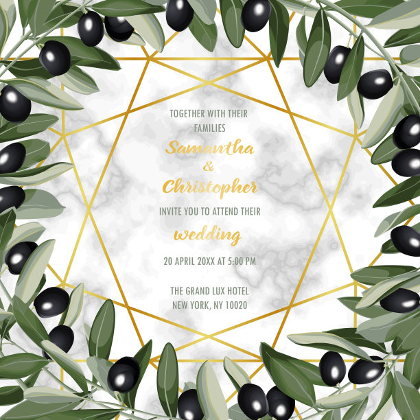 奢华大理石婚礼请柬与橄榄早午餐图片下载