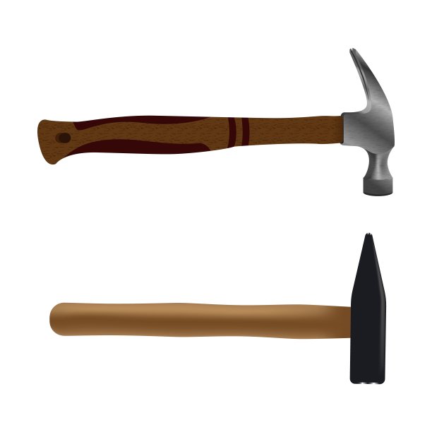 锤图标。木匠活用的实景金属锤。平面孤立矢量插图上的白色背景。图片下载