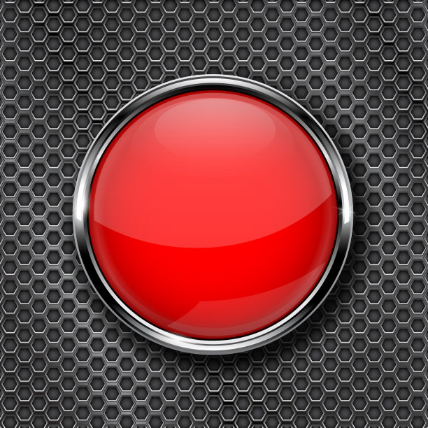 红色圆形玻璃按钮，镀铬框图片下载