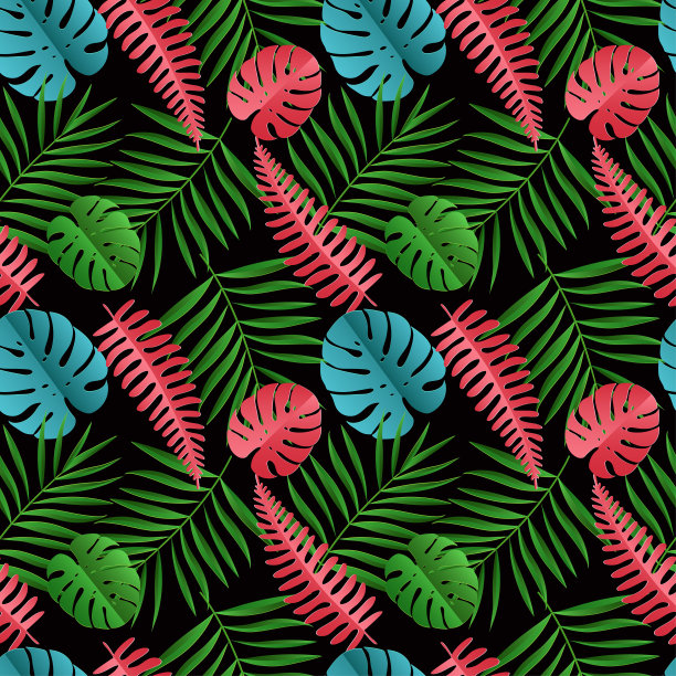 纸掌纹，怪兽叶无缝图案。夏季热带叶。剪纸的风格。折纸异国情调的夏威夷丛林，夏日背景图片下载