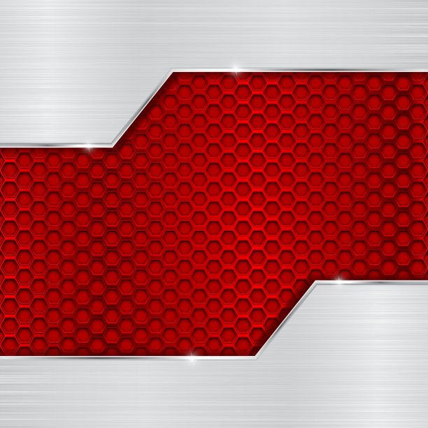 红色金属穿孔背景与拉丝铬元素图片下载