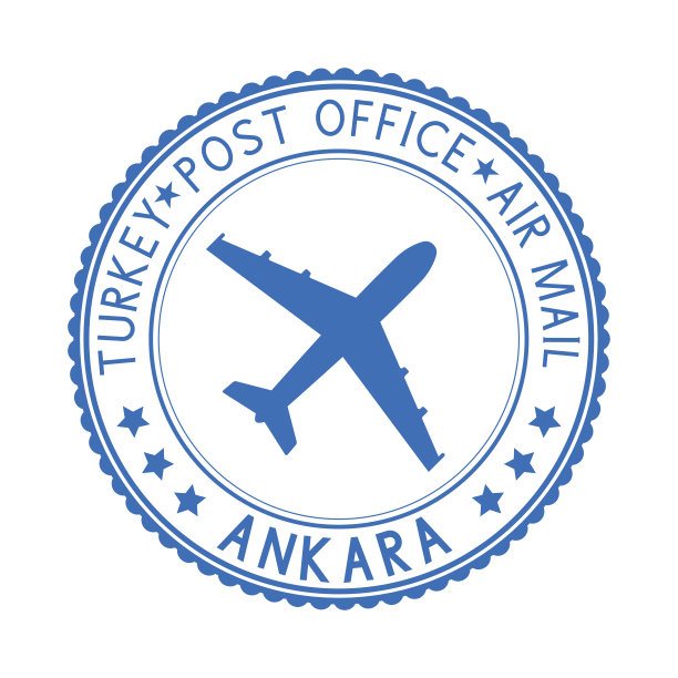 蓝色邮票上有土耳其安卡拉和飞机的标志图片下载