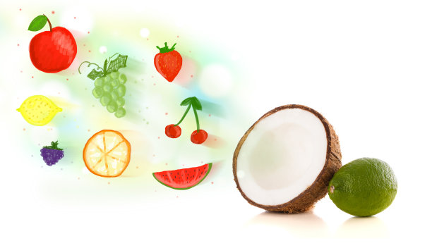 五颜六色的水果与手绘插图水果图片下载