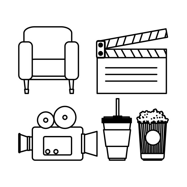 手绘相机拍手汽水沙发爆米花图片下载