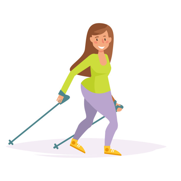 北欧行走。向量。卡通图片下载