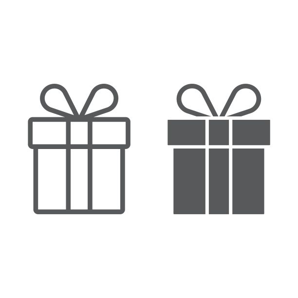 礼盒线和字形图标，礼品和节日，包装标志矢量图形，一个线性模式上的白色背景，eps 10。图片下载