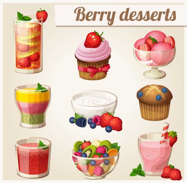 一组食物图标。贝瑞甜点图片下载