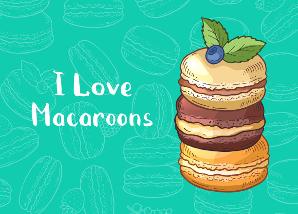 矢量背景与彩色手工绘制的蛋白杏仁饼和文本的位置图片下载