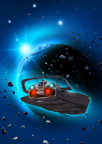 绕着小行星飞行的星际飞船图片下载