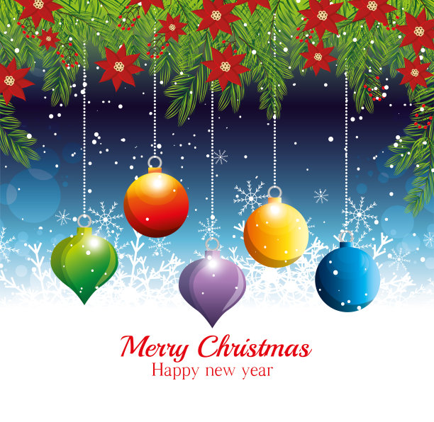 圣诞快乐，新年快乐，挂球，花环，缀花图片下载