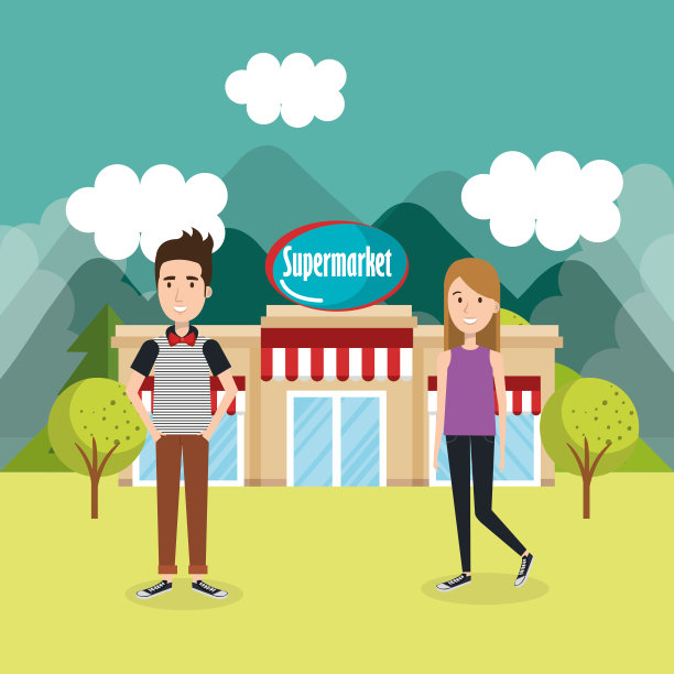 一对夫妇在超市大楼外图片下载