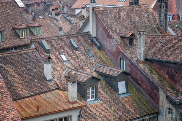 瑞士伯尔尼的老式城市住宅的屋顶俯瞰图片下载