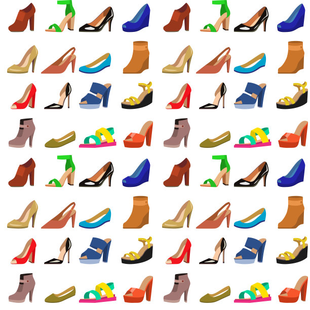女鞋平面设计矢量无缝图案背景皮彩色鹿皮鞋凉鞋插图图片下载