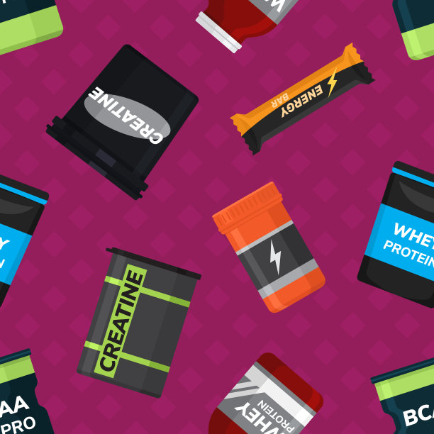 健身健身营养矢量运动营养补充剂与蛋白质插画设置无缝模式背景图片下载
