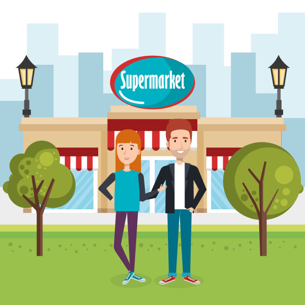 一对夫妇在超市大楼外图片下载