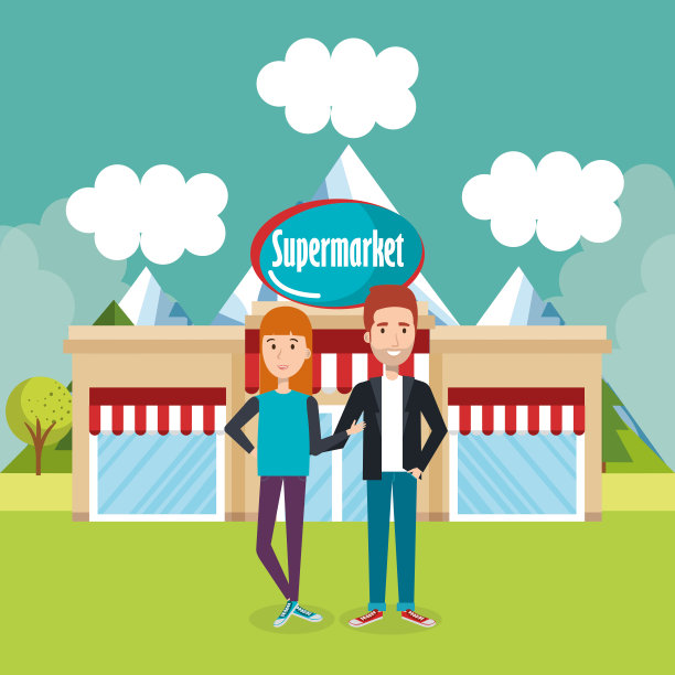 一对夫妇在超市大楼外图片下载