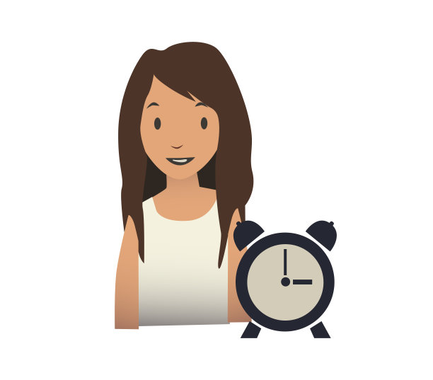 少女和闹钟。矢量插图孤立在白色背景。图片下载