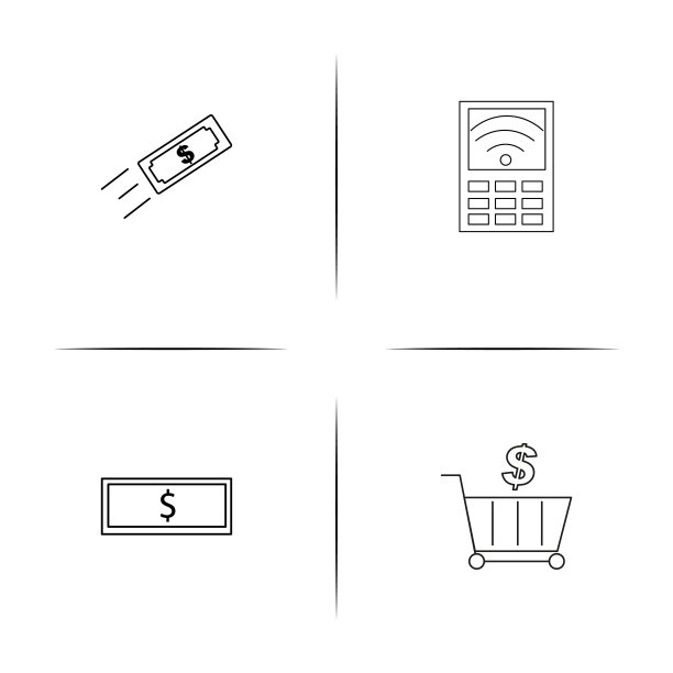 银行，金融和金钱简单的线性图标集。简单的轮廓图标图片下载