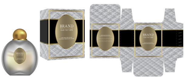 包装设计，化妆品容器的标签与豪华盒模板和模型盒。说明向量。图片下载